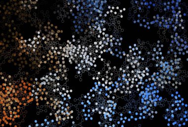 Koyu mavi, yapay zeka ağlı sarı vektör deseni. Soyut şablondaki yapay zeka şekilleriyle parlayan illüstrasyon. Siber yeniliklerin tasviri için tasarım.