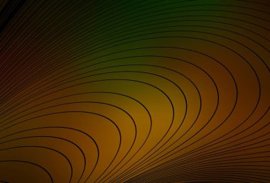 Koyu yeşil, eğri çizgileri olan sarı vektör arkaplan. Renkli çizgileri ve şekilleri olan bir örnek. Broşürler, broşürler için doku.