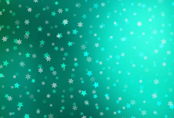 Açık Yeşil Vektör Desenli Noel Kar Taneleri Yıldızlar Gradyan Kristal — Stok Vektör