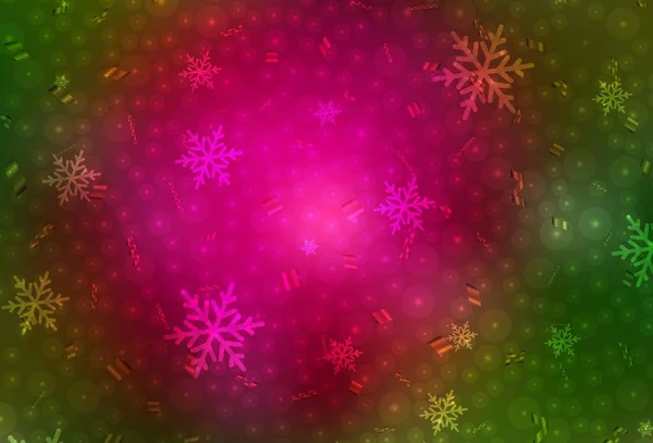 Dunkelrosa Grünes Vektormuster Weihnachtlichen Stil Illustration Mit Bunten Schneeflocken Und — Stockvektor