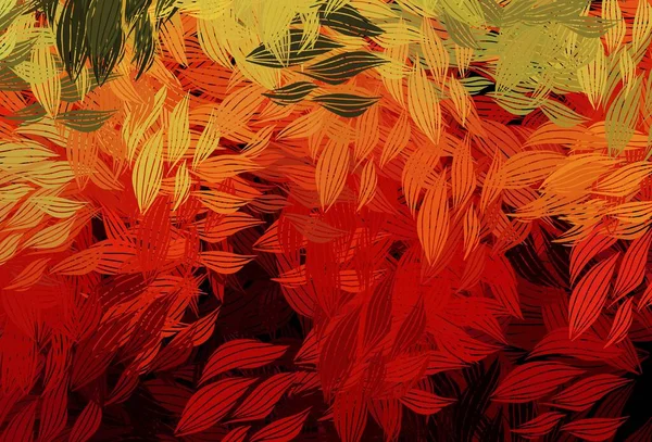 Koyu kırmızı, sarı vektör karalama desenli yapraklar. Soyut şablondaki karalamalarla dekoratif illüstrasyon. Markan için şık bir model..