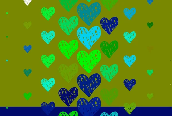 Светло Голубой Зеленый Векторный Фон Сердцами Умная Иллюстрация Градиентными Сердцами — стоковый вектор