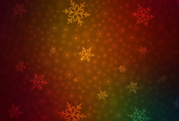 Dark Green Red Vector Background Xmas Style Illustration Colorful Snowflakes — Stok Vektör