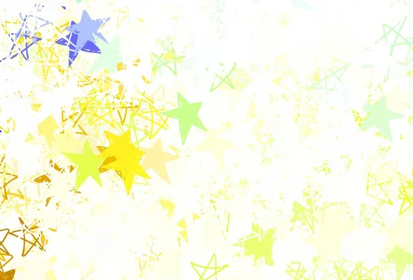 浅绿色 黄色矢量背景 有色恒星 用繁星装饰的简朴风格模糊了装饰设计 天文学网站的模式 — 图库矢量图片