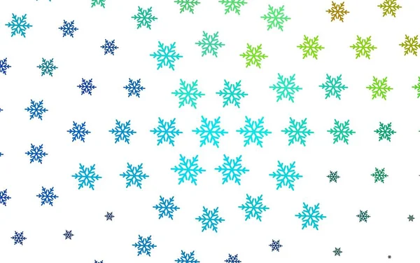 Ανοιχτό Μπλε Πράσινο Διάνυσμα Φόντο Νιφάδες Χιονιού Χριστούγεννα Αστέρια Πολύχρωμο — Διανυσματικό Αρχείο