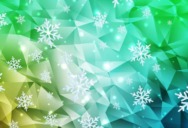 Light Green Vector Template Ice Snowflakes Stars Modern Geometrical Abstract — Stok Vektör