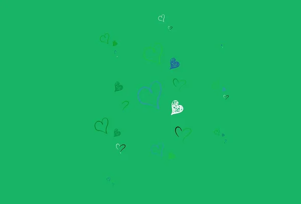 Lichtroze Groene Vectorachtergrond Met Lieve Hartjes Mooie Abstracte Harten Kleurrijke — Stockvector