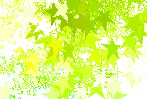 Hellgrüne Gelbe Vektorkulisse Mit Kleinen Und Großen Sternen Sterne Auf — Stockvektor