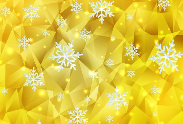 Jasnożółte Tło Wektor Płatków Śniegu Xmas Gwiazdy Świecąca Kolorowa Ilustracja — Wektor stockowy