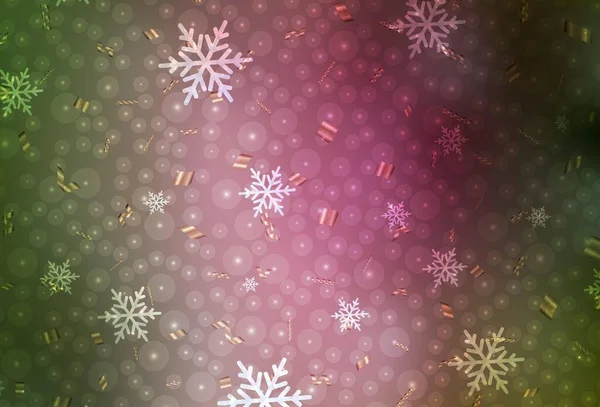 Светло Зеленый Красный Векторный Узор Стиле Фамас Иллюстрация Красочными Снежинками — стоковый вектор