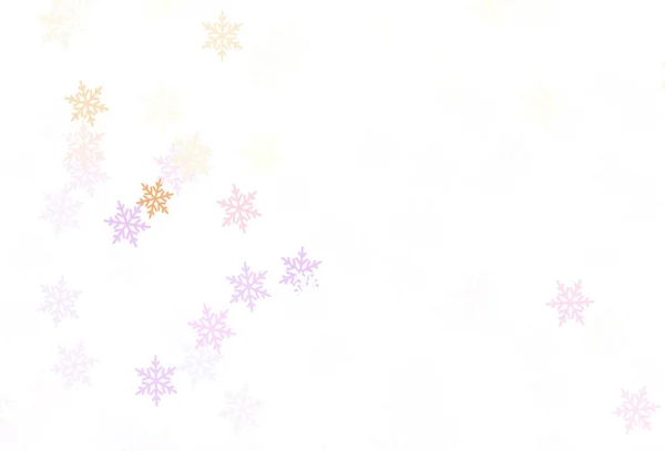 Light Pink Yellow Vector Background Xmas Snowflakes Stars Colorful Decorative — Vetor de Stock