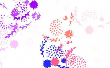 Açık yeşil, kırmızı vektör karalama deseni ve beyaz arkaplanda çiçeklerin dekoratif tasarımı. Web ve broşürler için elle boyanmış tasarım.