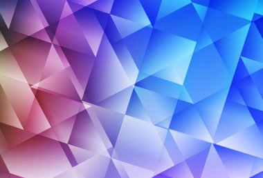 Açık mavi, kırmızı vektör parlayan üçgen düzen. Üçgenlerden oluşan parlayan çokgen çizimler. Bir markanın arkaplanı için desen.