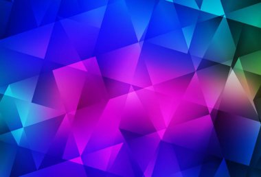 Koyu pembe, mavi vektör eğimli üçgen şablon. Üçgenli parlak renkli çizimler. Web siteniz için çokgen tasarım.