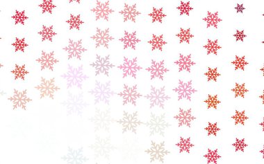 Xmas kar taneleri ve yıldızlı açık kırmızı vektör arka planı. Karlı Xmas tarzında renkli dekoratif tasarım. İş ilanı için yeni yıl tasarımı.