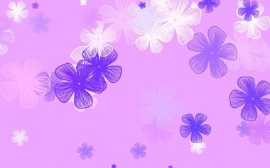 Açık mor vektör, çiçekli soyut arkaplan. Çiçekli modern soyut illüstrasyon. Web siteniz için Doodle tasarımı.