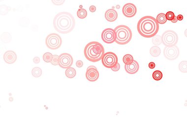 Açık pembe, daire şekilli kırmızı vektör düzeni. Renkli su damlaları olan modern soyut çizimler. Güzel web siteleri için desen.