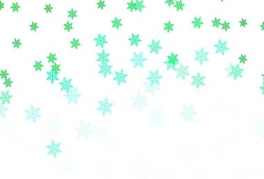 Açık yeşil, sarı vektör arkaplan, Xmas kar taneleri, yıldızlar. Yılbaşı tarzında kar yağan rengarenk bir tasvir. Yeni Yıl web siteleri için desen.