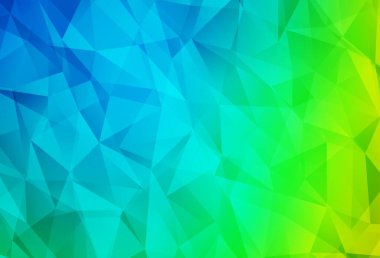 Açık mavi, yeşil vektör üçgen mozaik doku. Soyut ve üçgenli renkli çizimler. Cep telefonunun arka planının şablonu.