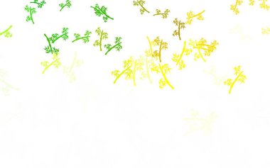 Açık yeşil, dalları olan doğal sarı vektör arkaplan. Soyut şablona karalamalar çizilmiş bir resim. Çocuk kitapları için renkli desen.