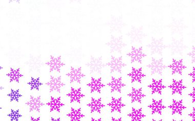 Açık Mor, pembe vektör arka plan, güzel kar taneleri, yıldızlar. Karlı Xmas tarzında renkli dekoratif tasarım. Yeni yıl posterleri, afişler için tasarım.