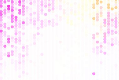 Açık pembe, altıgen şekilli sarı vektör düzeni. Renkli altıgenli bir resim seti. Reklamlar, broşürler için desen.