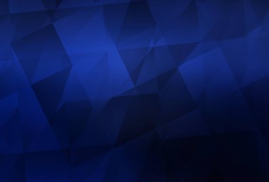 Koyu mavi üçgen mozaik şablon. Üçgenlerden oluşan parlayan çokgen çizimler. Bir markanın arkaplanı için desen.