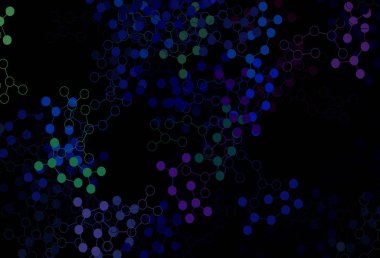 Karanlık çokrenkli vektör arkaplanı ve yapay zeka formları. Parlak renkli bir illüstrasyon ve yapay zekanın gerçek yapısı. Siber yeniliklerin tasviri için tasarım.