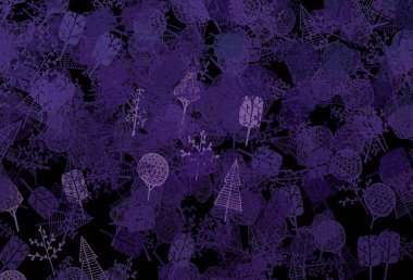 Koyu mor vektör. Ağaçlı, dallı doğal zemin. Eğimli soyut renkli ağaçlar. Cep telefonlarının geçmişleri için şablon.