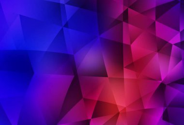 Koyu mavi, kırmızı vektör eğimli üçgen desen. Soyut ve üçgenli renkli çizimler. Cep telefonunun arka planının şablonu.