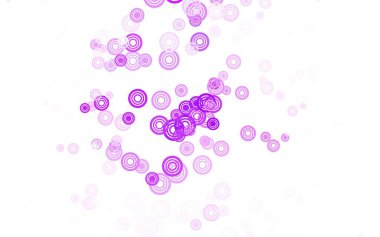 Lekeli açık pembe vektör arkaplanı. Parlak renkli soyut çemberlerin olduğu bir resim. Fütürist reklamlar ve kitapçıklar için şablon.