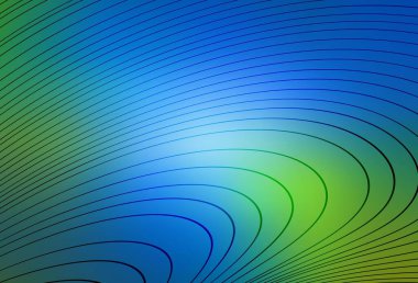 Açık mavi, eğri çizgileri olan yeşil vektör düzeni. Alnında çizgiler olan soyut bir çizim. Marka kitabı için şık bir desen.