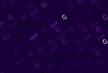 Koyu Mor, Pembe vektör arkaplan ve parlak kalpler. Renkli arkaplanda güzel soyut kalpler. Karnaval için şablon, festival için romantik broşürler.