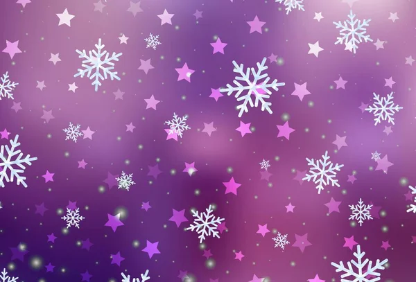 Ανοιχτό Μωβ Ροζ Διάνυσμα Φόντο Νιφάδες Χιονιού Χριστούγεννα Αστέρια Λαμπερό — Διανυσματικό Αρχείο