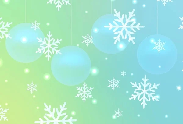 Lichtblauw Groen Vector Patroon Kerststijl Ontwerp Kerststijl Met Kerstballen Sneeuwvlokken — Stockvector