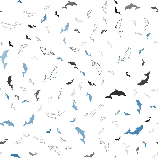 Világos Kék Vektor Zökkenőmentes Sablon Delfinekkel Elszigetelt Tengeri Delfinek Fehér — Stock Vector