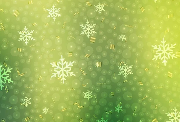 Hellgrüne Gelbe Vektortextur Geburtstagsstil Abstrakte Illustration Mit Weihnachtskugeln Und Schneeflocken — Stockvektor