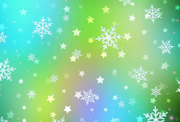 Hellblaue Gelbe Vektorschablone Mit Eisschneeflocken Sternen Bunte Dekoration Weihnachtlichen Stil — Stockvektor