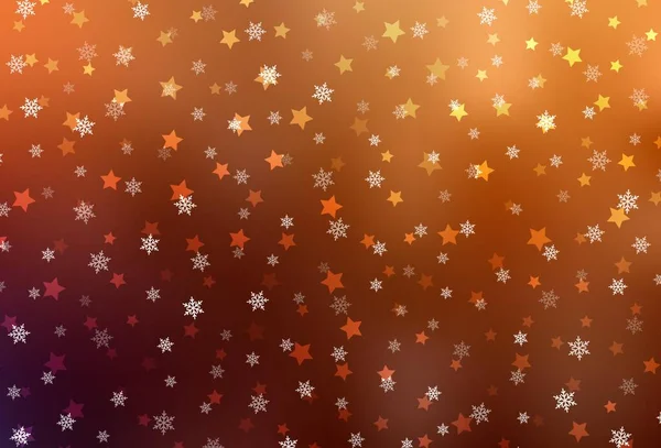 Padrão Vetor Laranja Escuro Com Flocos Neve Natal Estrelas Gradiente — Vetor de Stock