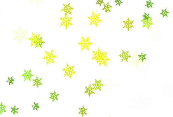 Verde Claro Textura Vetorial Amarelo Com Flocos Neve Coloridos Estrelas — Vetor de Stock