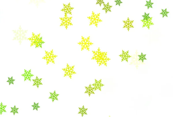 Verde Claro Textura Vetorial Amarelo Com Flocos Neve Coloridos Estrelas —  Vetores de Stock