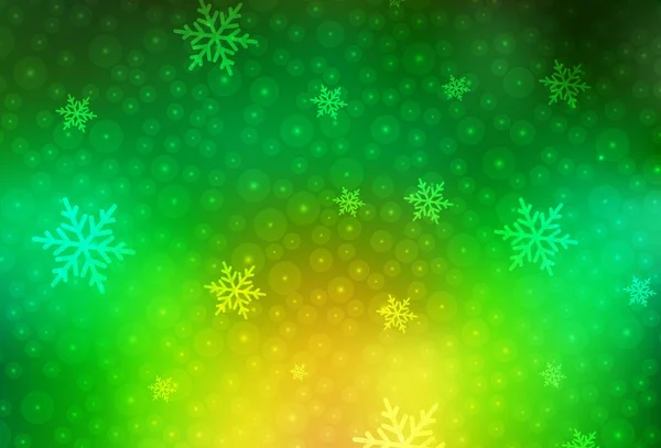 Hellgrüne Gelbe Vektorschablone Karnevalsstil Abstrakte Illustration Mit Weihnachtskugeln Und Schneeflocken — Stockvektor