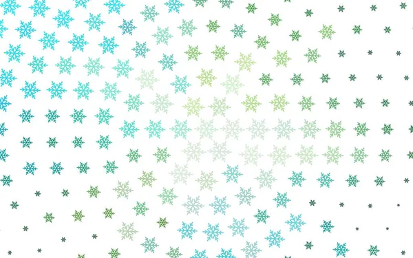 Jasnoniebieski Zielony Układ Wektora Jasnymi Płatkami Śniegu Gwiazdami Świecąca Kolorowa — Wektor stockowy