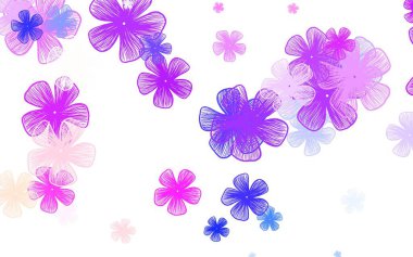 Açık mavi, çiçekli kırmızı vektör karalama deseni. Çiçeklerle karalama tarzında renkli çizimler. Ağ ve ambalaj için elle boyanmış tasarım.