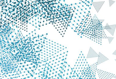 Işık Mavisi çizgileri ve daireleri olan vektör düzeni. Küreleri ve üçgen çizgileri olan soyut çizimler. Broşürler, broşürler için desen