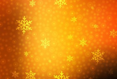 Karnaval tarzında koyu turuncu vektör şablonu. Renkli kar taneleri ve Noel baloları olan bir resim. Harfler ve tipografi için şablon.