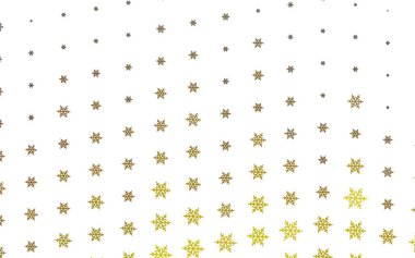 Açık sarı vektör desenli Noel kar taneleri, yıldızlar. Kar taneleriyle modern geometrik soyut çizim. Yeni Yıl web siteleri için desen.