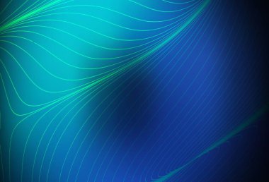 Koyu mavi, kıvrımlı yeşil vektör desenli. Eğimli çizgileri olan zarif parlak bir illüstrasyon. Web siteniz için soyut tasarım.