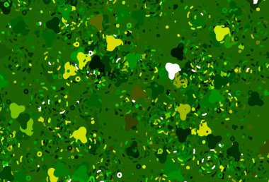 Açık yeşil, kaotik şekilli sarı vektör şablonu. Rastgele şekillerle soyut tarzda dekoratif tasarım. Duvar kağıtları için zarif tasarım.