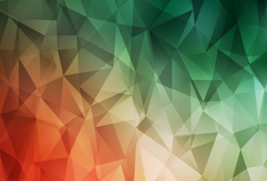 Açık yeşil, kırmızı vektör eğimli şablon. Gradyanı olan üçgen geometrik örnek. Broşürünüz için yepyeni bir tasarım..